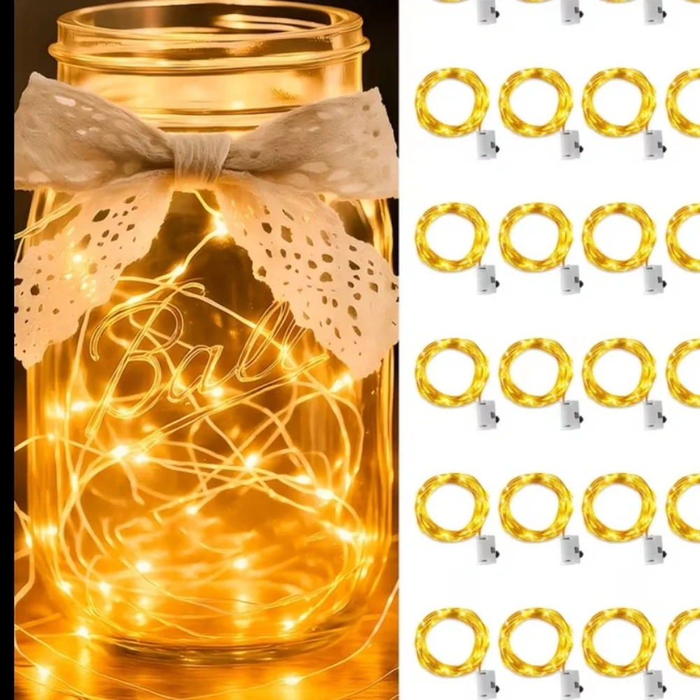 Mason Jar Fairy Lights with Lace Bow - Warm White Lighting